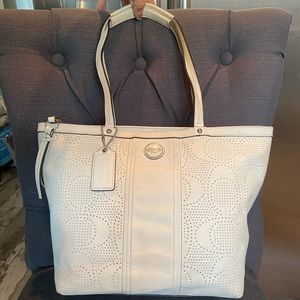 Coach Perforated Off-White Leather Tote Handbag
